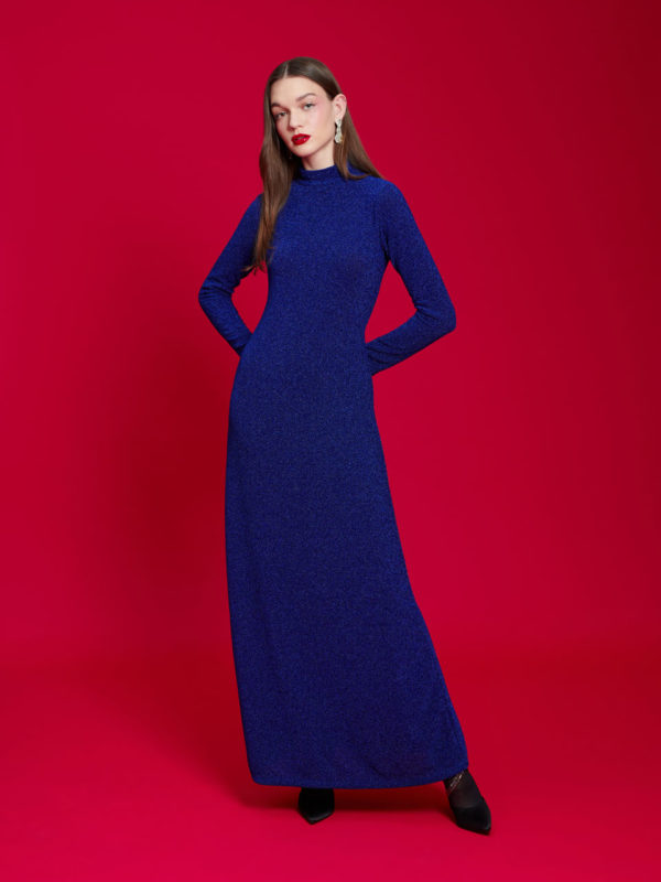 We are High-neck Lurex Gown Indigo