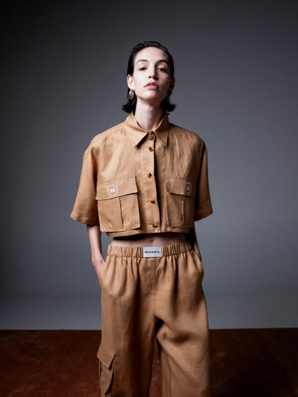 Milkwhite Crop Shirt Camel