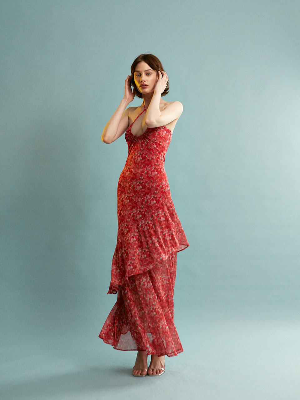 Ananke Julie Ruffle Maxi Mesh Dress