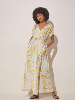 The Knls Serenity Wrap Dress Gold Feel Print