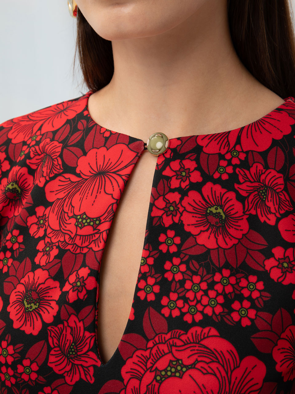 We are Keyhole Dress Flowers Red