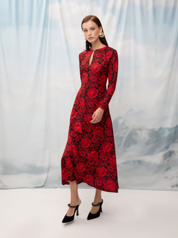 We are Keyhole Dress Flowers Red