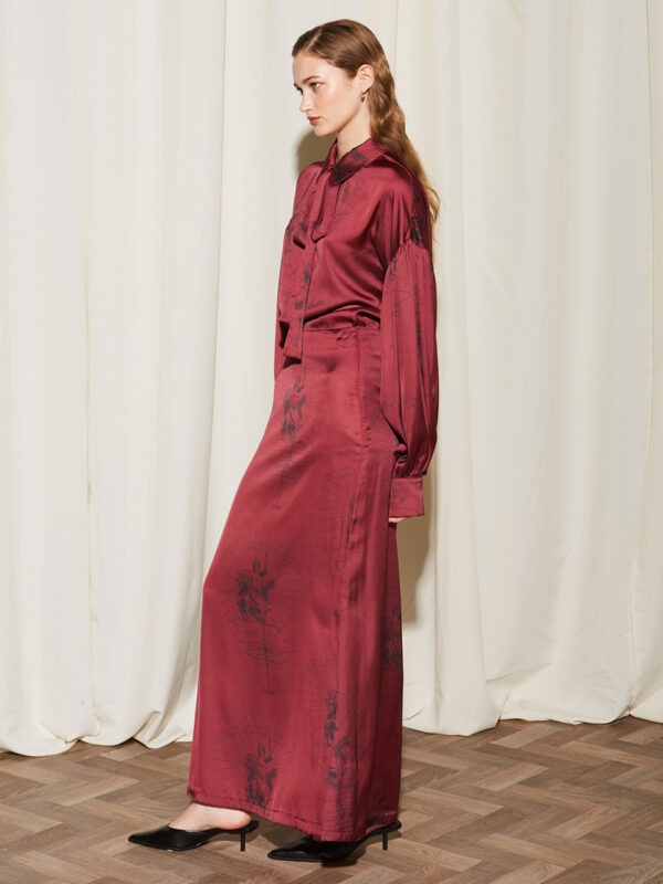 Ananke Satin Printed Burgundy Skirt