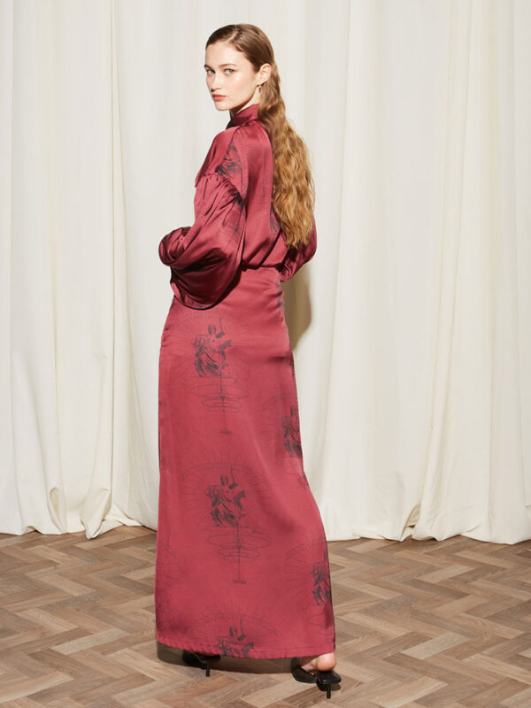 Ananke Satin Printed Burgundy Skirt