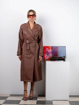 Brown Eco Leather Trench Coat