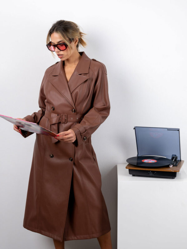 Brown Eco Leather Trench Coat