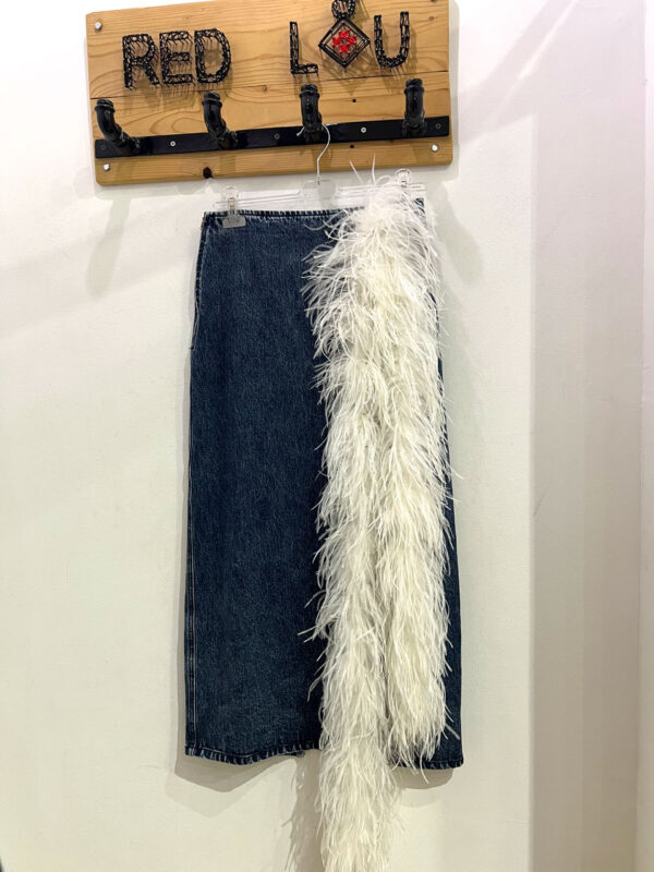 Milkwhite Denim Skirt with Feathers