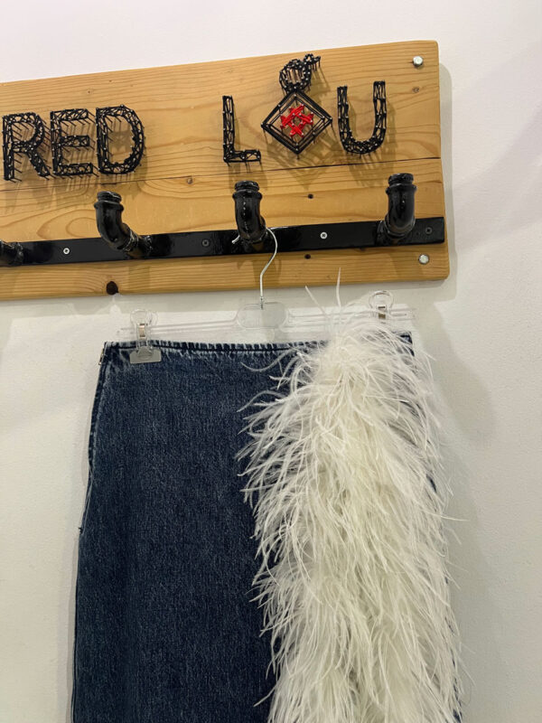 Milkwhite Denim Skirt with Feathers